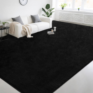 Large Modern Area Rugs for Living Room Bedroom, 9X12 Feet Black Ultra Soft Thickened Memory-Foam Indoor Rug, Comfy Aesthetic Solid Minimalist Carpets for Girls Boys Nursery Dorm Home Decor