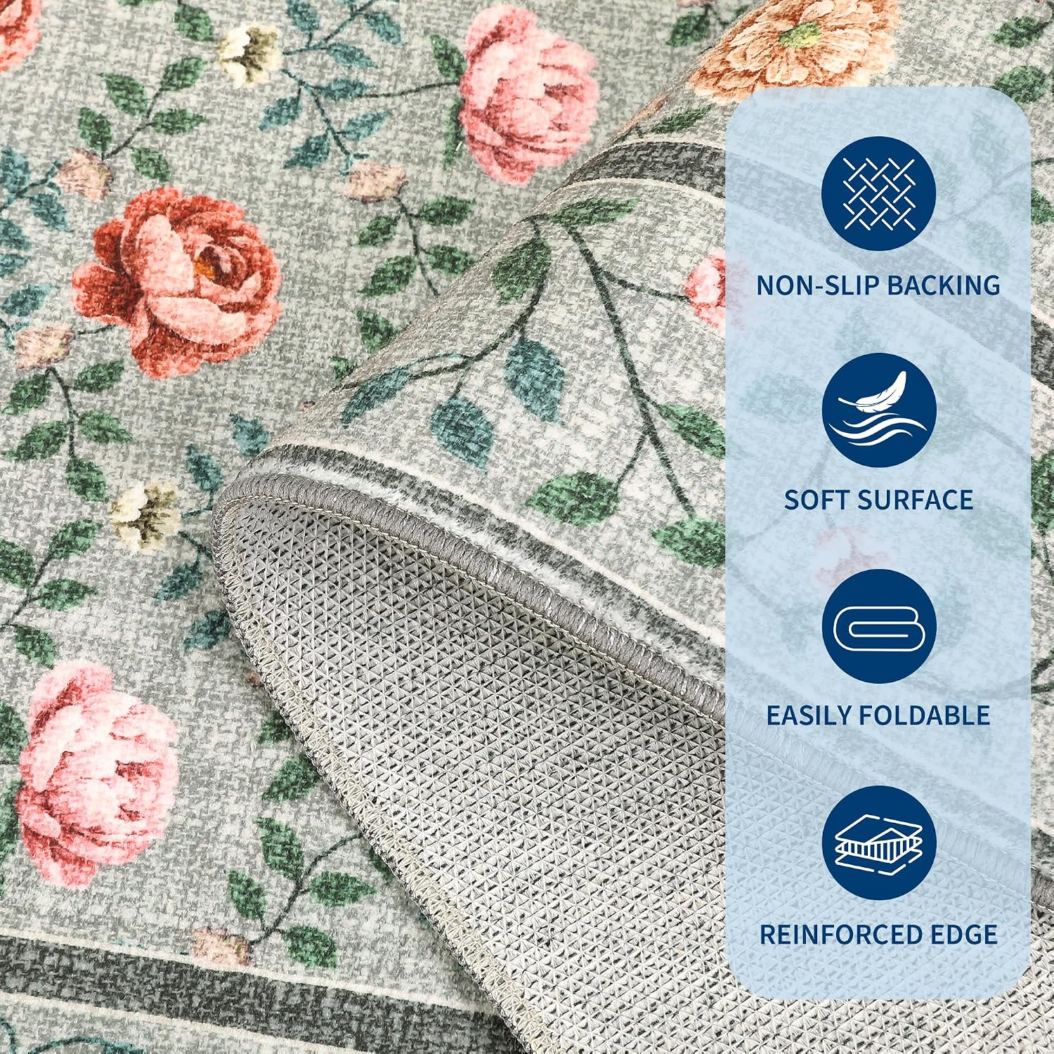 Runner Rug for Hallways 2X6 Kitchen Rugs, Non Slip Washable Vintage Floral Runners Soft Low Pile Botanical Print Stain Resistance Long Carpet for Entryway Bedroom, Grey Green - Image 6