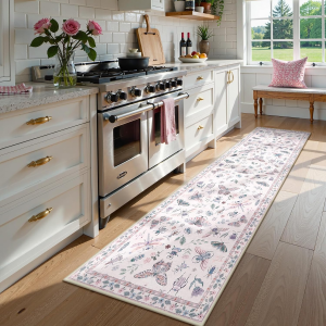 Insect Hallway Runner Rug, 2'5''X8' Ultra-Thin Washable Runners for Hallways Kitchen, Soft Laundry Room Rug Non-Slip Long Carpet for Entryway Bedroom Bathroom Vionnet, Pink