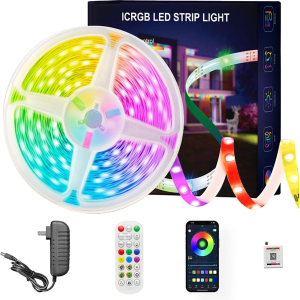 Led Lights for Bedroom 32.8FT Smart IC+RGB, Music Sync Color Changing Strip Lights, 24Key Remote+App Control Light Strip for Bedhead,Underbed,Ceiling,Background Wall