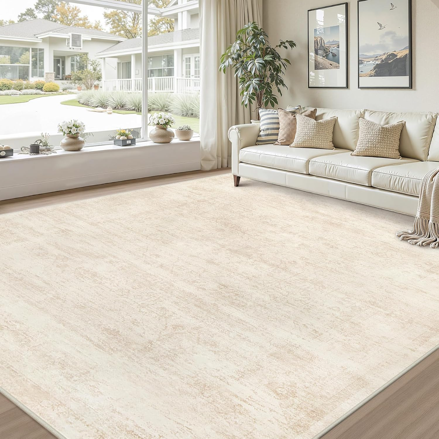 10X14 Area Rug for Living Room: Vintage Boho Neutral Washable Rug Indoor Soft Large Area Rug Carpet for Bedroom Nursery Farmhouse Dining Room Office Floor Non-Slip Low Pile under Table Rug Retro Beige - Image 9