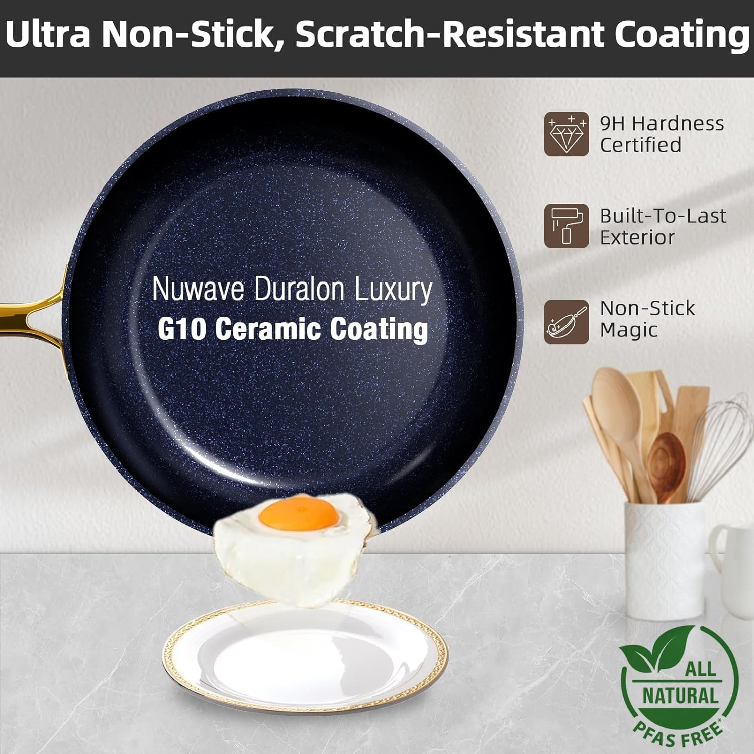 Lux 13Pc Forged Lightweight Cookware Set PFAS Free, Healthy G10 Duralon Ceramic Coating, Ultra Non-Stick, Stay-Cool Handles, Works on All Cooktops & Induction Ready - Image 2