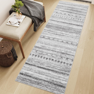 2X6 Runner Rug Machine Washable Non Slip Area Rug Distressed Neutral Moroccan Boho Rug Ultra Soft Floor Runners for Hallways for Entryway Laundry Room Kitchen, Black