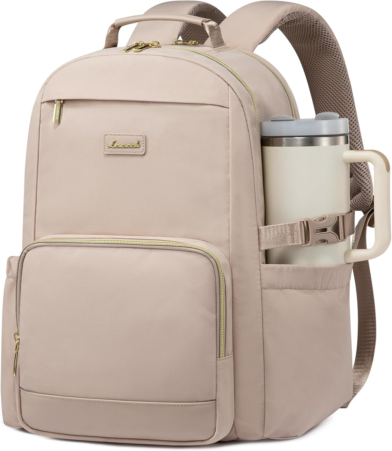 Laptop Backpack for Women with Pouch Pocket for Large Capacity Cup,15.6 Inch Laptop Computer Bag Travel Backpack Purse,Waterproof Work Business Backpack College Teacher Bags,Nude
