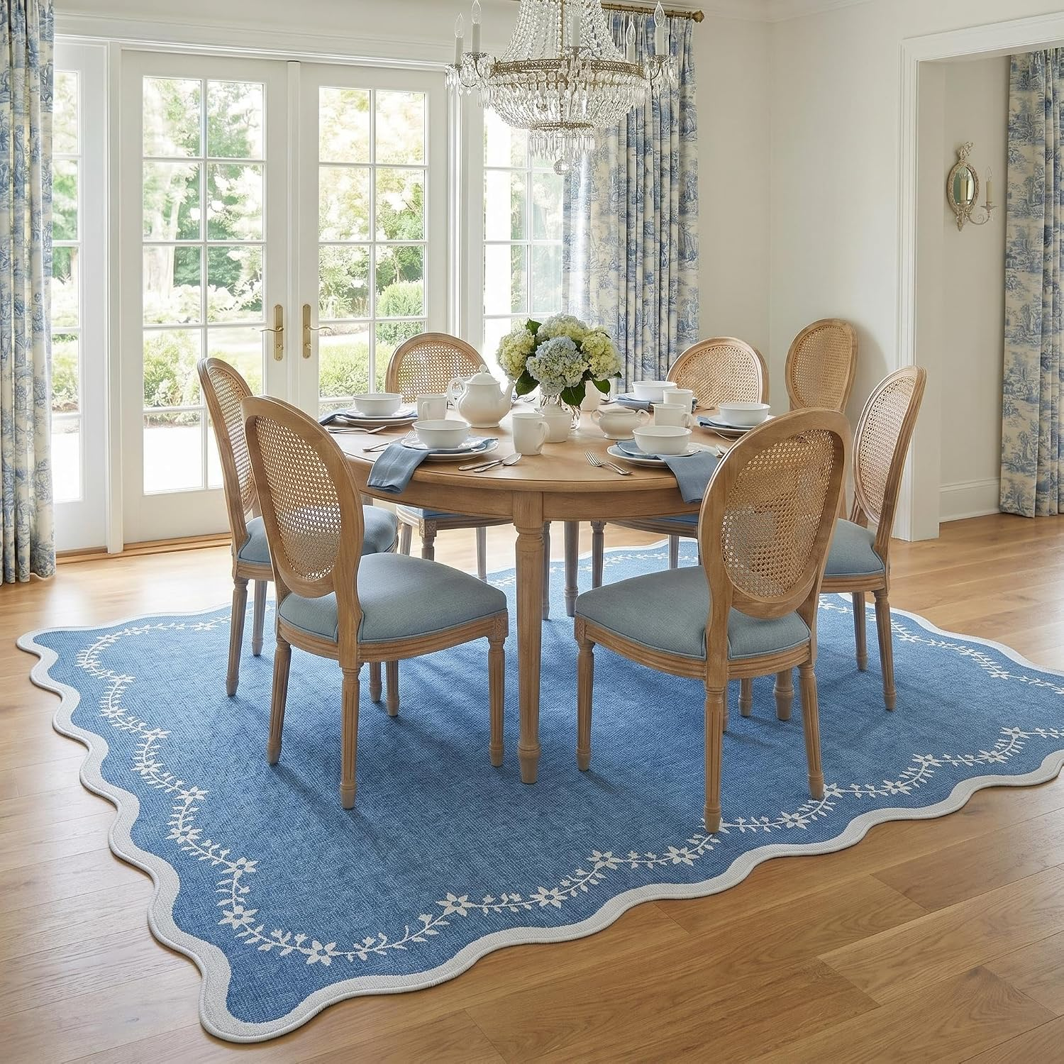5X7 Scalloped Area Rug Navy Blue Washable Rugs for Living Room Bedroom, Soft Low Pile Non Slip Accent Floor Mat Solid Floral Print Throw Rug Indoor Carpet for Dorm Playroom - Image 4