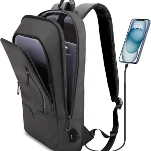 Backpack for Men Business Slim Backpack Lightweight Laptop Bag USB Port | Anti-Theft Travel Backpacks 17.3 Inch Laptop Water Resistant Computer Bag for Work Office College-Black