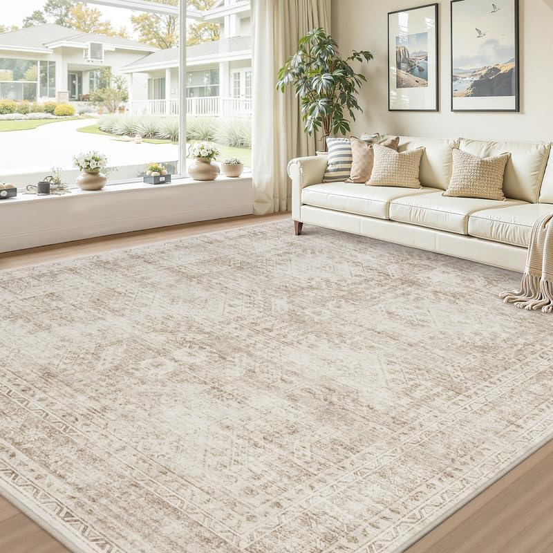 10X14 Area Rug for Living Room: Vintage Boho Neutral Washable Rug Indoor Soft Large Area Rug Carpet for Bedroom Nursery Farmhouse Dining Room Office Floor Non-Slip Low Pile under Table Rug Brown - Image 9