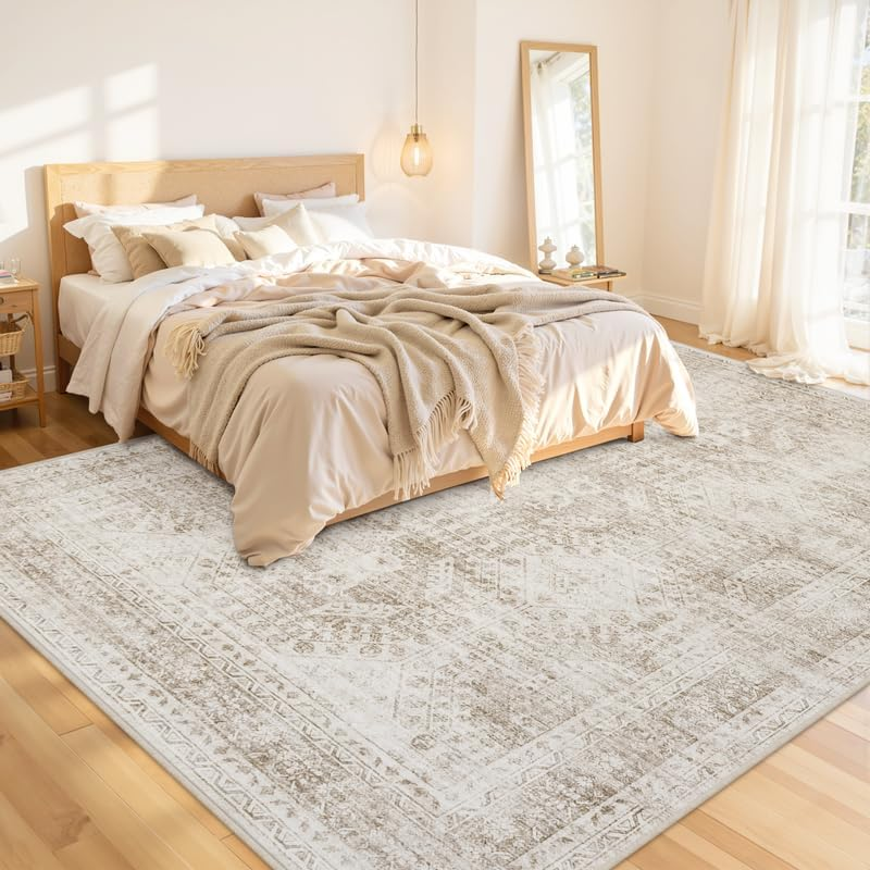 10X12 Area Rug for Living Room: Vintage Boho Neutral Washable Rug Indoor Soft Large Area Rug Carpet for Bedroom Nursery Farmhouse Dining Room Office Floor Non-Slip Low Pile under Table Rug Brown - Image 2