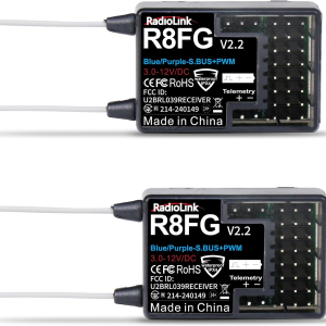 Radiolink R8FG V2.2 8 Channels Gyro Receiver 2Pcs, 2.4Ghz 600M Long Range Control Voltage Telemetry, Water-Splash RX for RC Remote Controller RC8X/RC6GS V3/RC4GS V3 RC Crawler Car Boat…