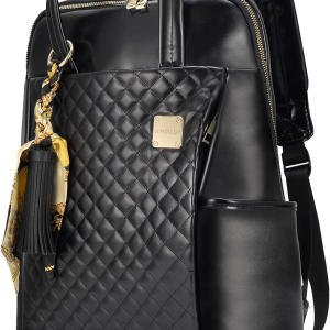 Laptop Backpack for Women Slim Travel - Laptop Bag Computer Case Fit up to 15.6-Inch Notebook Lightweight Medium Size Purse for Work Bookbag Business Fashion Stylish PU Leather Black
