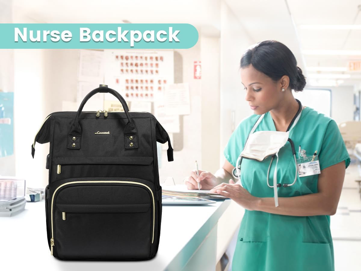 Laptop Backpack Women, 15.6 Inch Work Backpack Woman for Teacher Nurse Bags, Computer College Backpack Purse, Waterproof Anti-Theft Travel Back Pack with USB Charging Port, Black - Image 7