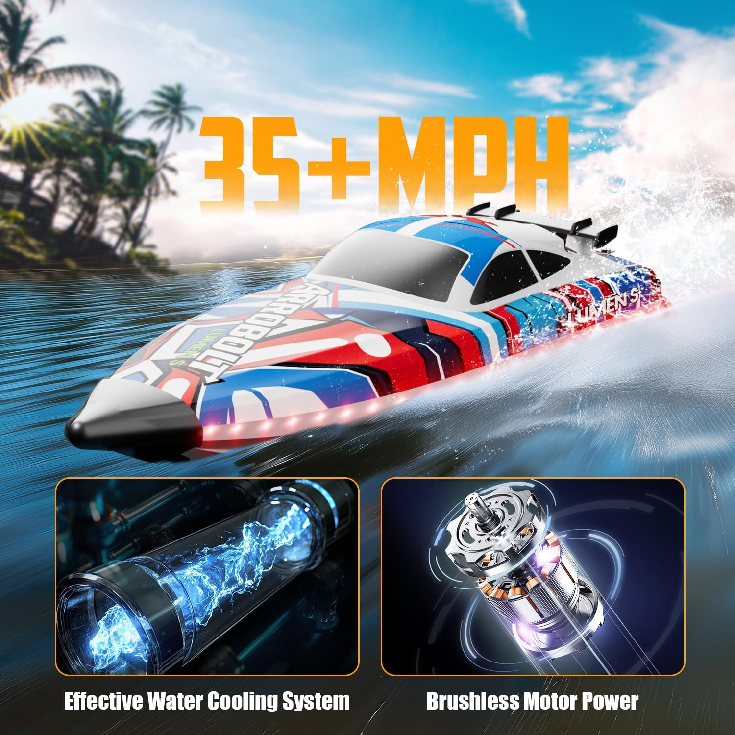 Brushless RC Boats for Adults, 35+MPH Fast Remote Control Boat for Lakes, Full Proportional Boats High Speed RC Boat for Adults (Red) - Image 2