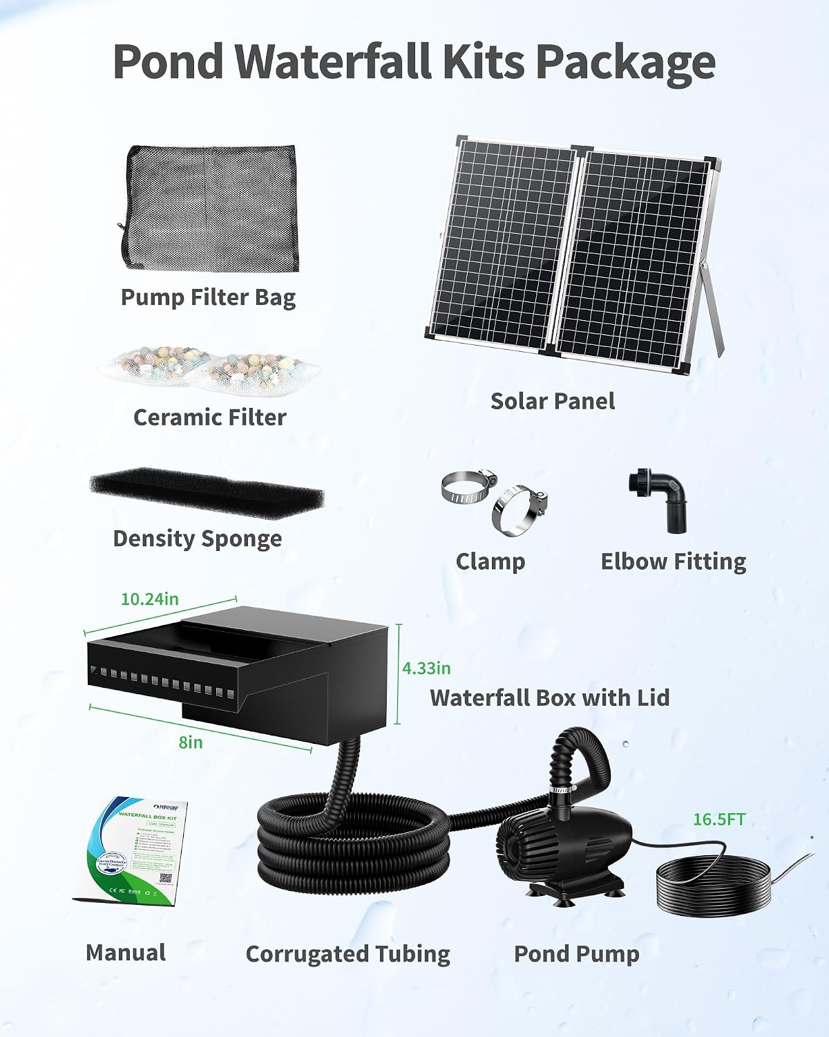 55W Solar Pond Waterfall Spillway with Fountain Pump, 304 Stainless Steel & Filtration System Pond Waterfall, 9.8FT Tubing for Koi Ponds, Garden Fountains & Landscape Water Features-P5552S - Image 7
