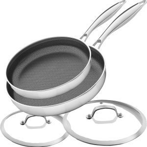 Frying Pan Set Nonstick10/12 Inch Stainless Steel Skillet with Detachable Handle and Glass Lids, Induction & Oven Safe, Professional Non-Toxic PFOA Free Pans for Everyday Cooking