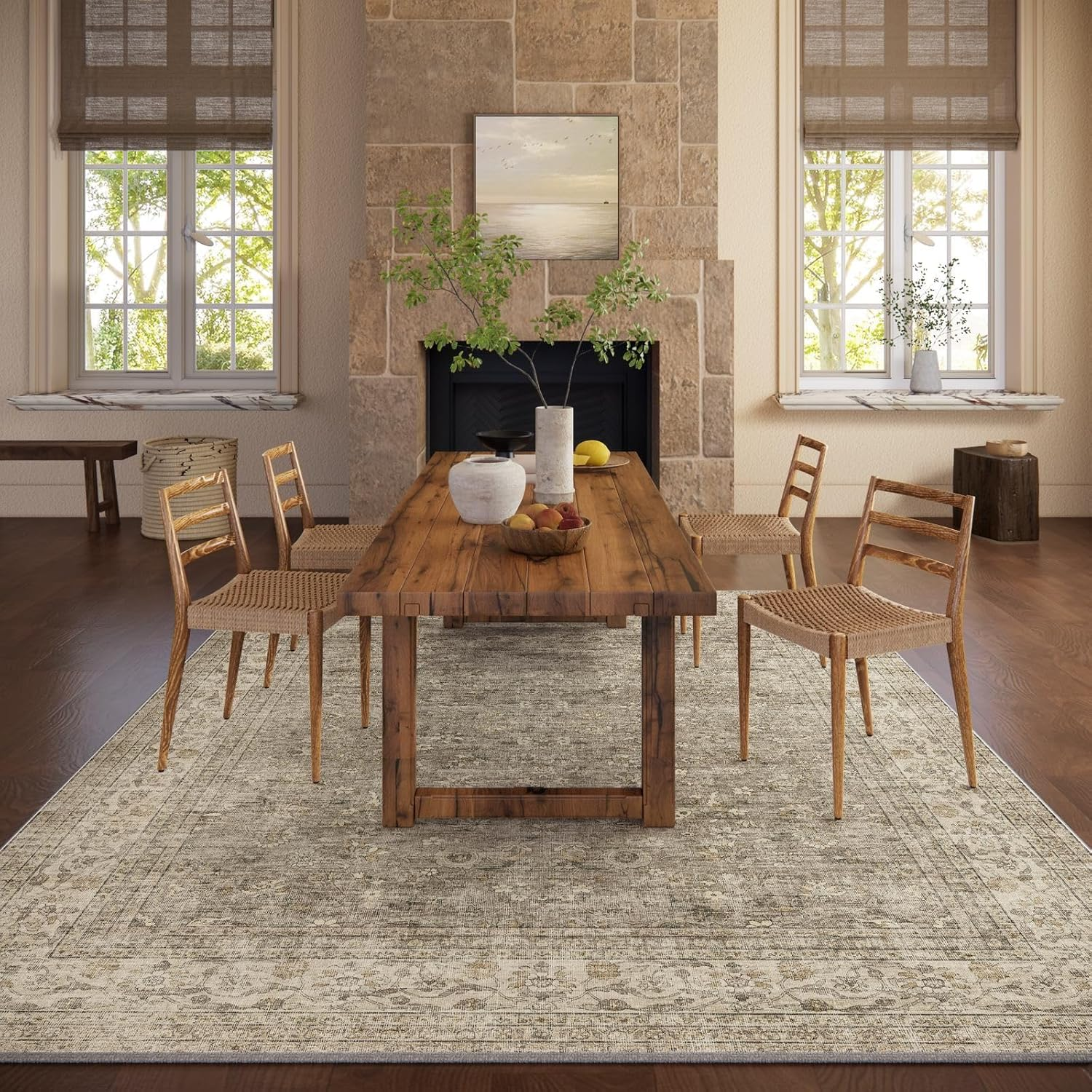 10X12 Large Rugs for Living Room: Area Rugs for Bedroom Vintage Stain Resistant Non Slip Low Pile Lightweight Boho Soft Carpet for Kitchen Dining Room Farmhouse Kids Room Nursery - Image 5