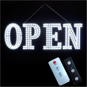 30"X10" Extra Large LED Open Signs for Business with Remote Controlled, 10 Levels Brightness Adjustable Unique Design Super Bright with Chain, High Visibility for Stores Hotel Retail Shop Window Salon