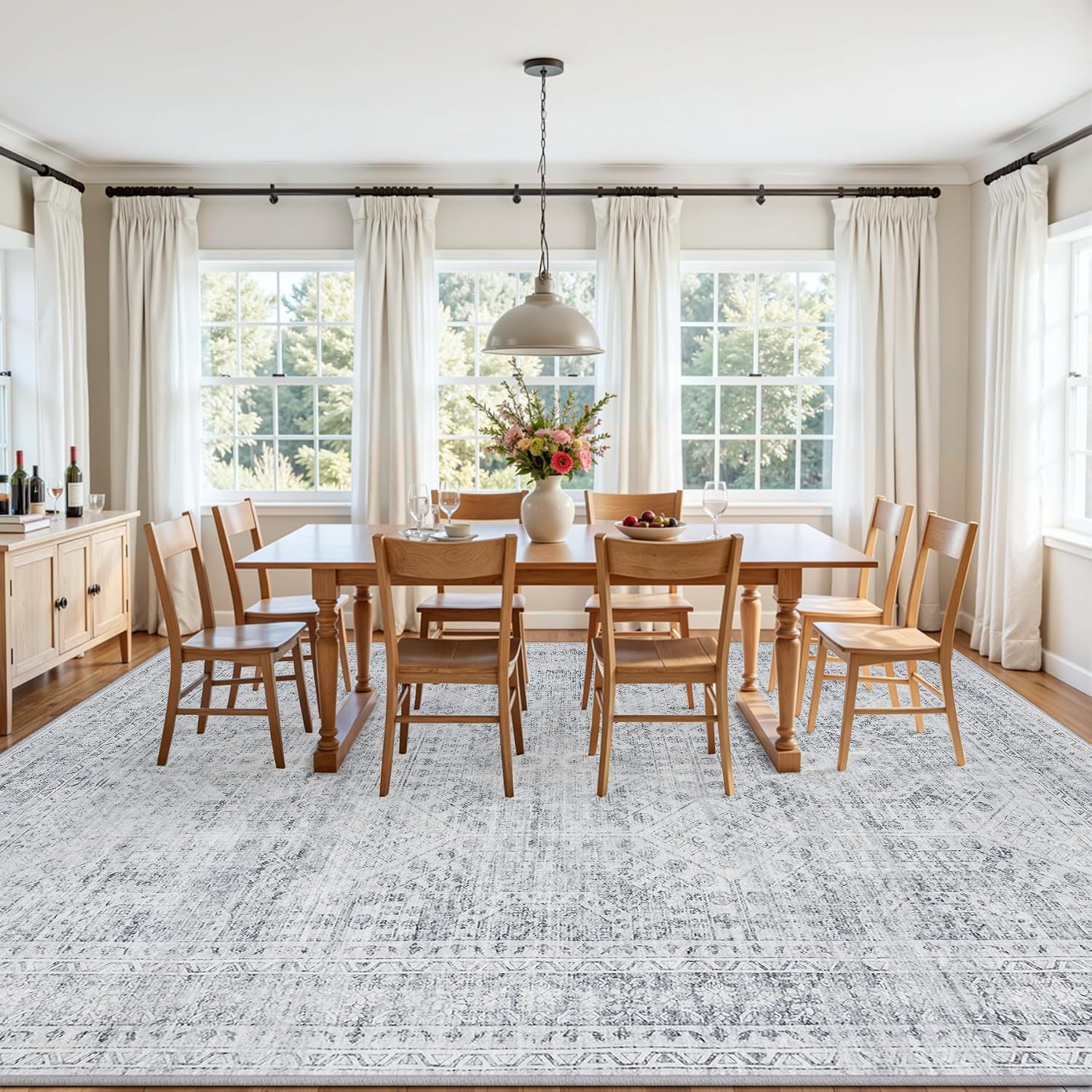 10X12 Area Rug for Living Room: Vintage Boho Neutral Washable Rug Indoor Soft Large Area Rug Carpet for Bedroom Nursery Farmhouse Dining Room Office Floor Non-Slip Low Pile under Table Rug Gray - Image 3