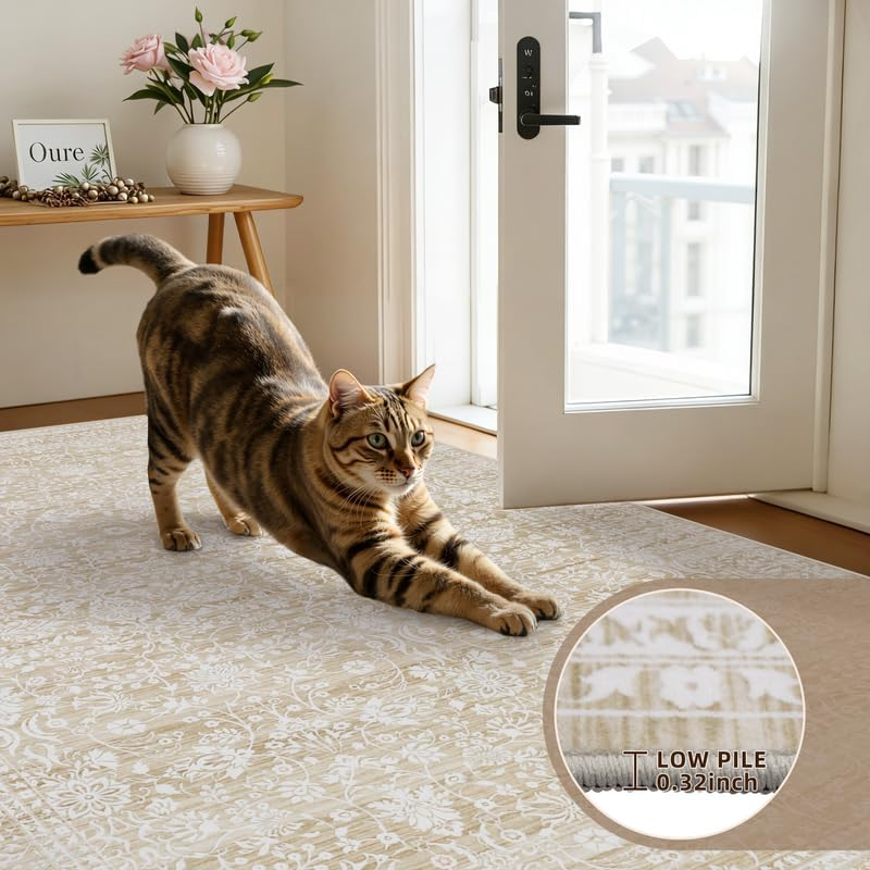 Area Rugs 9X12 Living Room: Vintage Boho Neutral Washable Rug Indoor Soft Large Area Rug Carpet for Bedroom Nursery Farmhouse Dining Room Office Floor Non-Slip Low Pile under Table Natural Beige - Image 9