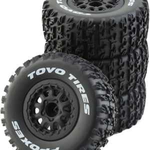 1/10 RC Short Course Truck Tires for All Terrain，Suitable for TRAXXAS Slash4X4 Huanqi 727 ARRMA SENTON 3S Losi Ford Raptor Baja Rey/ 113Mm OD High-Performance Short-Haul Truck Tires（Black）