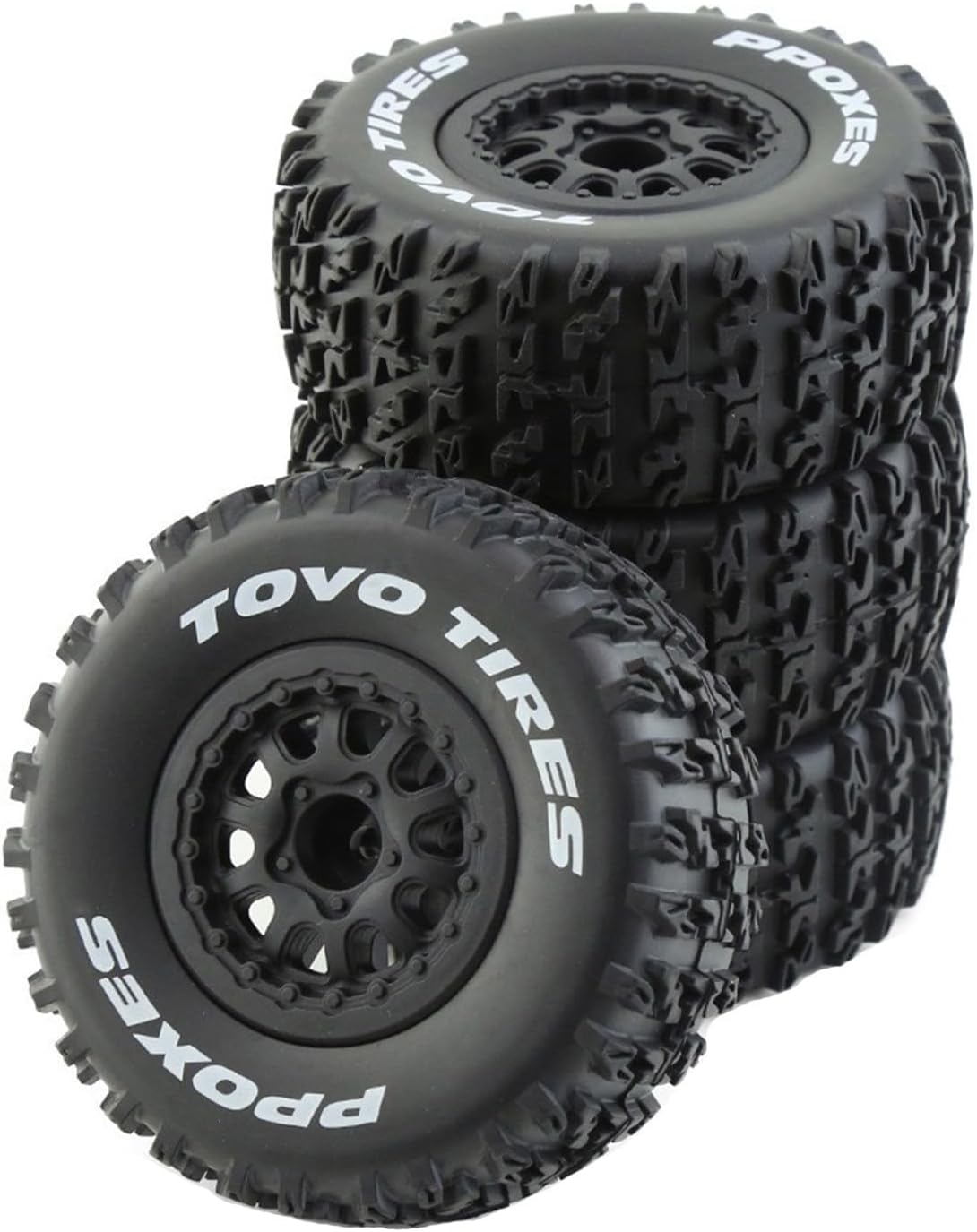 1/10 RC Short Course Truck Tires for All Terrain,Suitable for TRAXXAS Slash4X4 Huanqi 727 ARRMA SENTON 3S Losi Ford Raptor Baja Rey/ 113Mm OD High-Performance Short-Haul Truck Tires(Black)