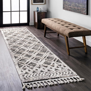 2X8 Ansley Moroccan Tassel Area Rug, Grey, High-Low Textured Bohemian Design, Plush High Pile, Stain Resistant, for Bedroom, Living Room, Hallway, Entryway