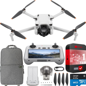 DJI Mini 3 Camera Drone Quadcopter with RC Smart Remote Controller (With Screen), 4K Video, 38Min Flight Time, True Vertical Shooting, Intelligent Modes Bundle with Deco Gear Backpack + Accessories