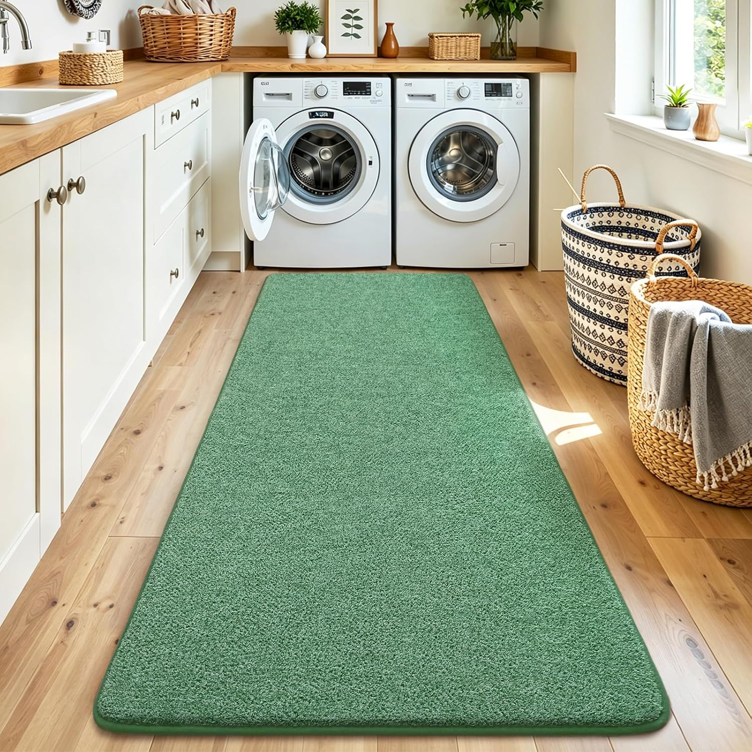 Soft Hallway Runner Rug, 2X6 Green Entryway Runner Rugs for Bedroom Bedside Non Slip Washable Modern Memory Foam Rugs Low Pile Laundry Room Rug Carpet for Nursery Dorm Classroom Kids Room Decor - Image 4