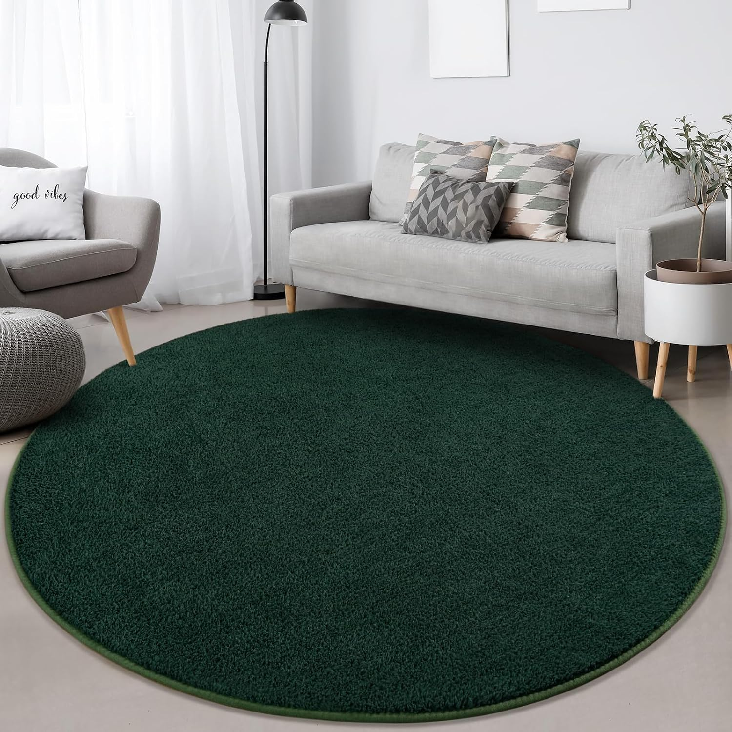 round Area Rugs for Bedroom Living Room, 6X6 Dark Green Super Soft Comfy Thickened Memory-Foam Indoor Circle Carpet, Modern Aesthetic Minimalist Carpet for Boys Girls Adults Nursery Home Décor - Image 8
