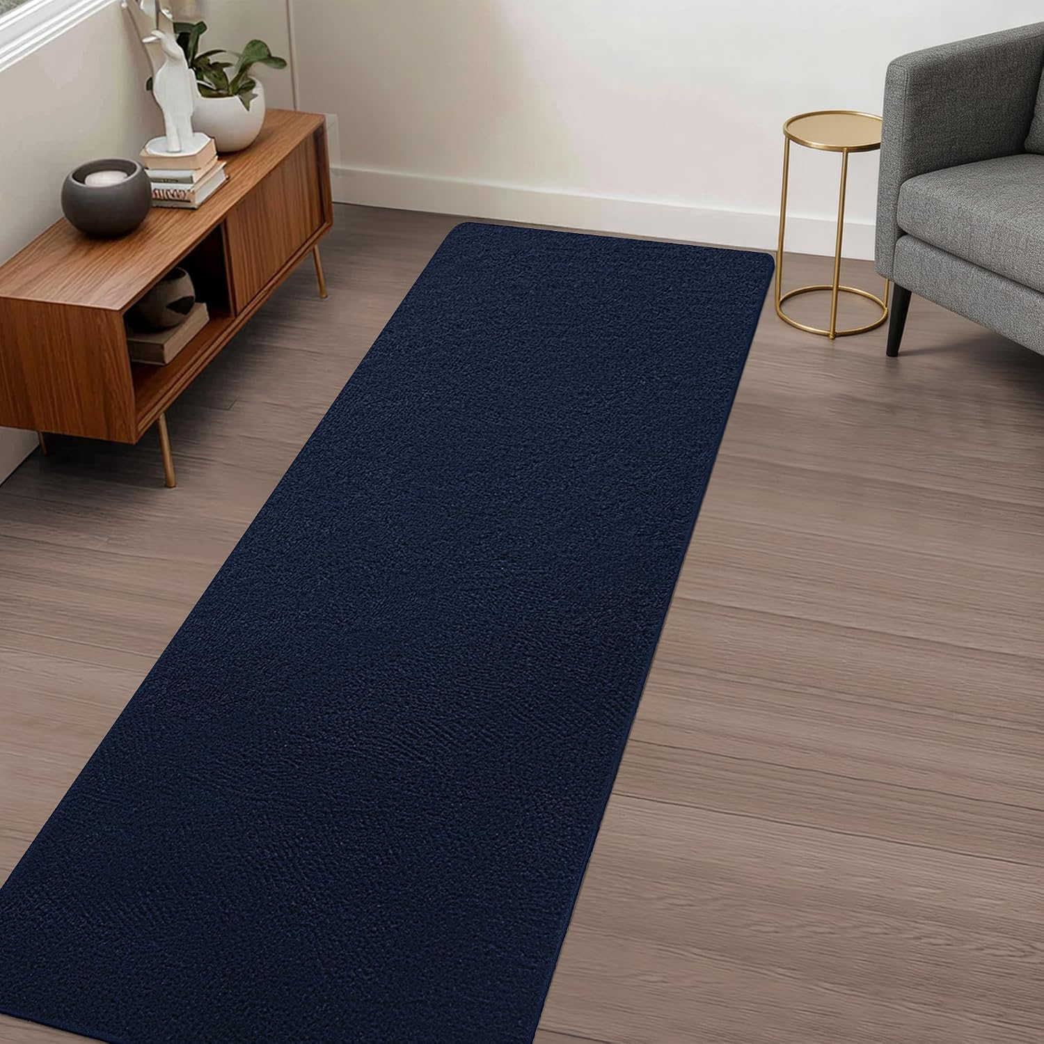 Large Modern Runner Rugs for Living Room Bedroom, 2X8 Feet Navy Blue Ultra Soft Thickened Memory-Foam Indoor Rug, Comfy Aesthetic Solid Minimalist Carpets for Girls Boys Nursery Dorm Home Decor - Image 2