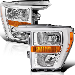 Chrome Halogen Type Headlights Compatible with 2021-2023 Ford F150, Left + Right Pair Headlamps Assembly