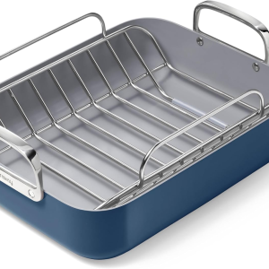 Caraway Roasting Pan - 16X13” Roasting Pan with Rack - Non-Stick Ceramic Coated - Non Toxic, PTFE & PFOA Free - Oven Safe & Compatible with All Stovetops - Navy