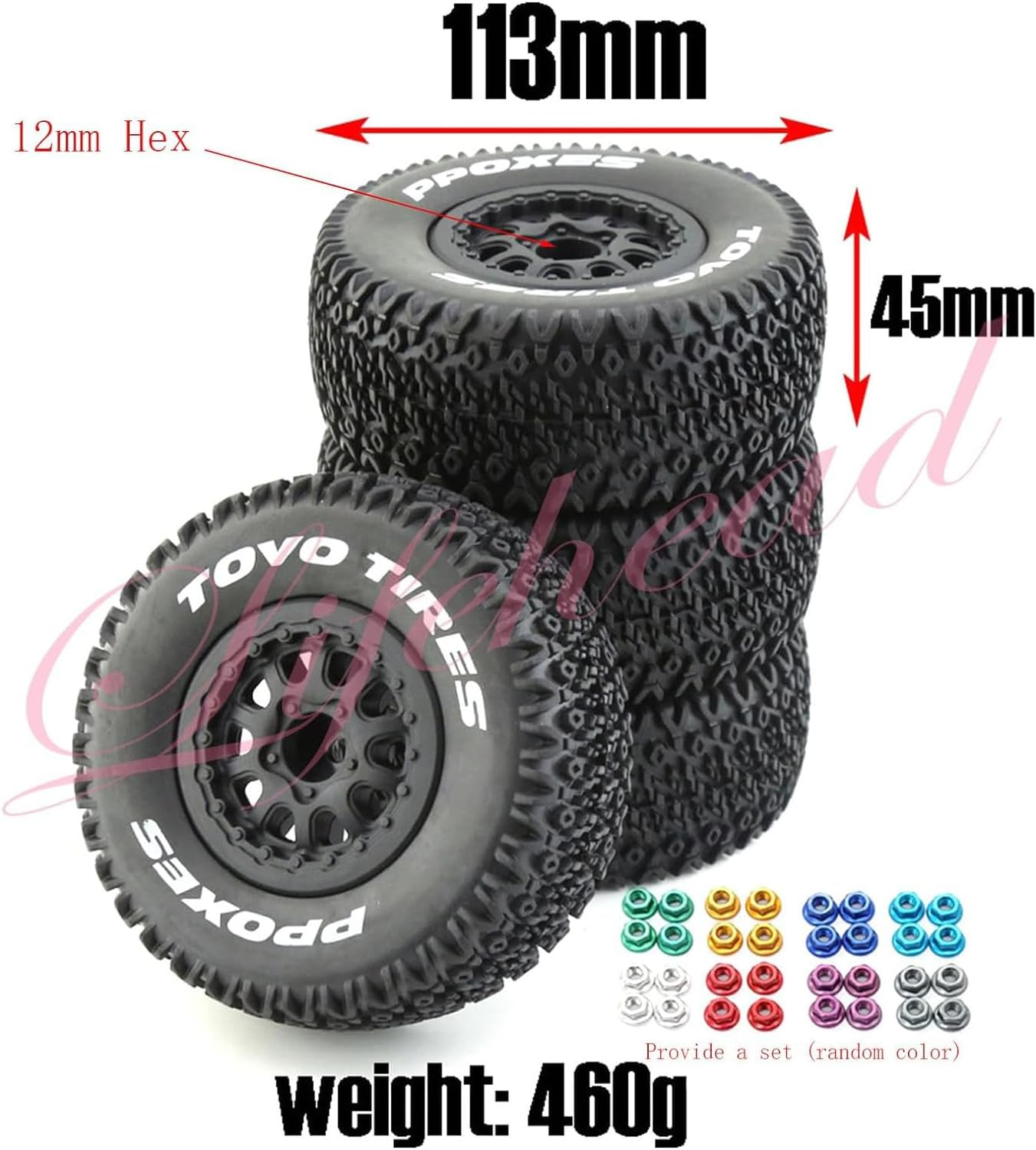 1/10 RC Short Course Truck Tires for All Terrain,Suitable for TRAXXAS Slash4X4 Huanqi 727 ARRMA SENTON 3S Losi Ford Raptor Baja Rey/ 113Mm OD High-Performance Short-Haul Truck Tires(Black) - Image 2
