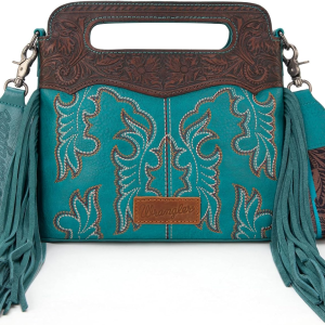 Wrangler Western Handbag for Women Crossbody Bag Top Handle Embossed Cowgirl Fringe Purse