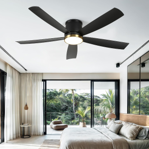 Ceiling Fans with Lights, 52" Ceiling Fan with Dimmable Light Tri-Color Temperature, Flush Mount, DC Reversible Motor, Noiseless, 6 Speeds Ceiling Fan for Bedroom, Living Room, Dining Room