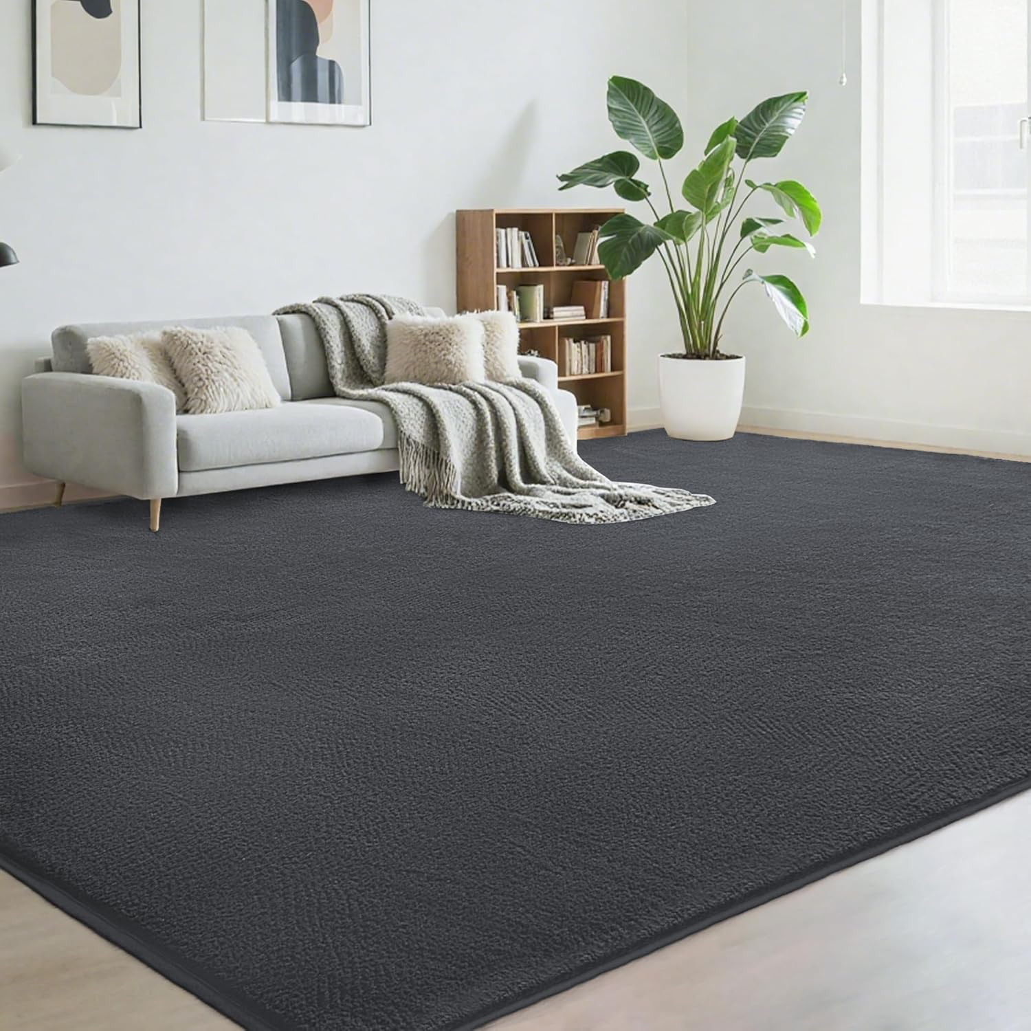Large Modern Area Rugs for Living Room Bedroom, 8X10 Feet Dark Grey Ultra Soft Thickened Memory-Foam Indoor Rug, Comfy Aesthetic Solid Minimalist Carpets for Girls Boys Nursery Dorm Home Decor - Image 9