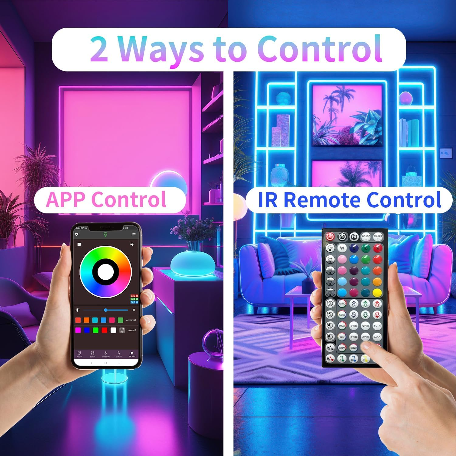 Led Lights for Bedroom 200FT(2 Rolls of 100Ft), Music Sync Led Strip Lights with 60 Keys Remote and App Control, Color Changing RGB Led Lights for Room Kitchen Party Home Christmas Decoration - Image 3