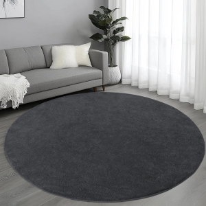 Round Area Rugs for Living Room Bedroom, 5X5 Feet Dark Grey Ultra Soft Thickened Memory-Foam Modern Indoor Circle Rug, Comfy Minimalist Circular Carpets for Girls Boys Nursery Dorm Home Decor