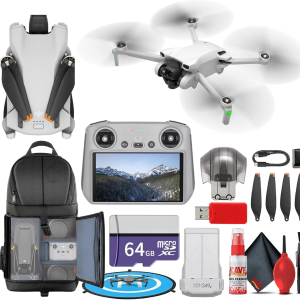 DJI Mini 3 Drone with DJI RC Remote Foldable Lightweight 4K Camera Quadcopter Bundle (CP.MA.00000587.01) + 64GB Card + Backpack + Landing Pad + Card Reader + More