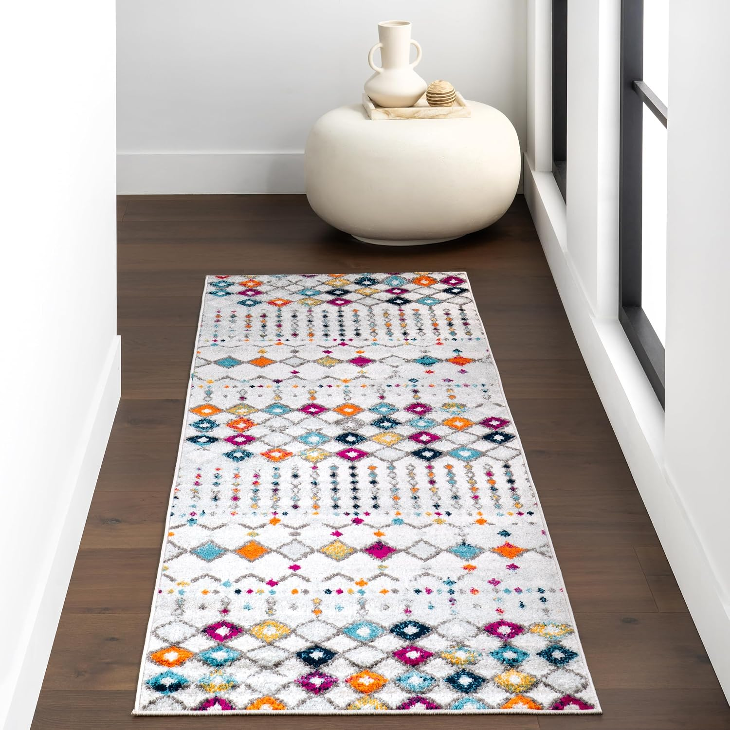 2X6 Moroccan Blythe Area Rug, Multicolor, Faded Bohemian Design, Stain Resistant, for Bedroom, Dining Room, Living Room, Hallway, Office, Kitchen, Entryway