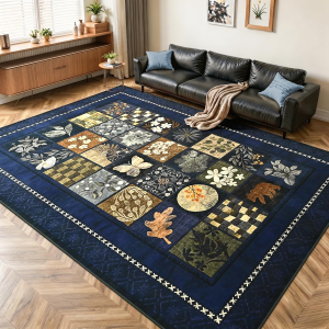 5X7 Area Rugs for Living Room, Modern Large Geometric Rug for Bedroom, Washable Patchwork Rug Indoor Non Slip Throw Carpets for Dining Room Office Farmhouse Home Decor, Navy Blue