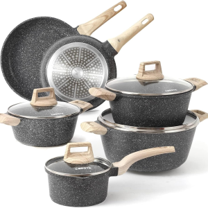 Nonstick Granite Cookware Sets 8 Pcs Stone Cookware Set,Non Stick Frying Pan Set, Pots and Pans Set (Granite, Induction Cookware)