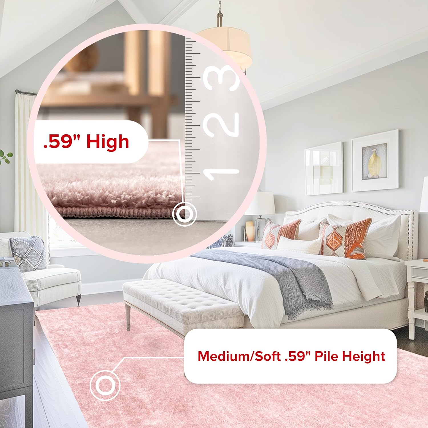 2' X 8' Cozy Plush Superiorwash Area Rug, Machine Washable, Non-Slip, Soft Fluffy Shag Carpet for Living Room Bedroom Kids Room Nursery Home Decor, Loni Pink - Image 3