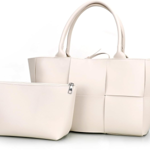 Women Leather Woven Shoulder Bag,Ladies Top Handle Satchel Tote Work Bag with Matching Clutch…