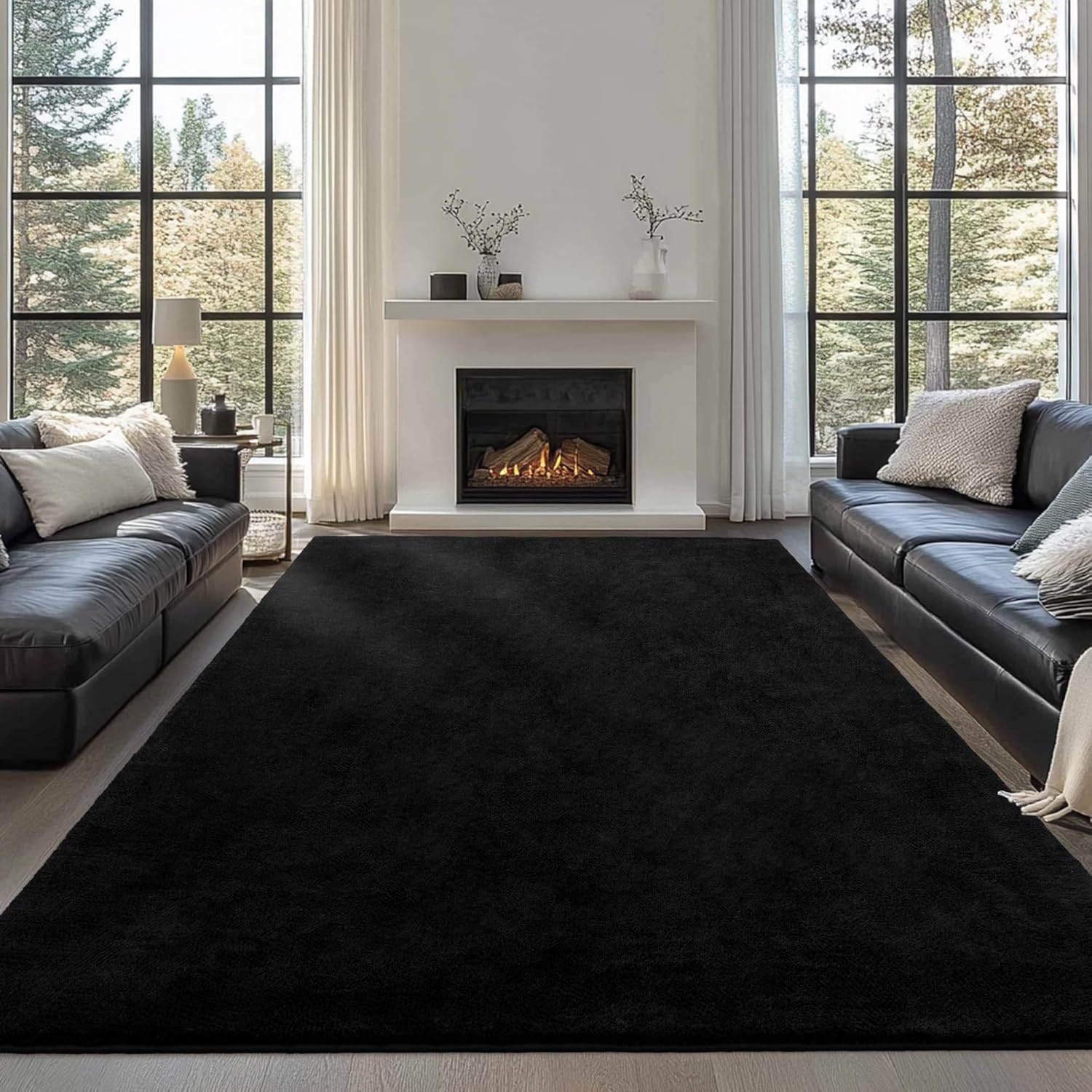 Large Modern Area Rugs for Living Room Bedroom, 9X12 Feet Black Ultra Soft Thickened Memory-Foam Indoor Rug, Comfy Aesthetic Solid Minimalist Carpets for Girls Boys Nursery Dorm Home Decor - Image 3