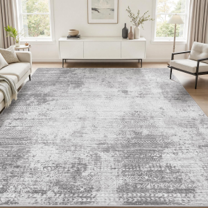 5X7 Area Rugs for Living Room Non Slip Machine Washable Rug Distressed Abstract Soft Indoor Carpet Neutral Boho Rug for Bedroom Dining Room Playroom Office, Grey