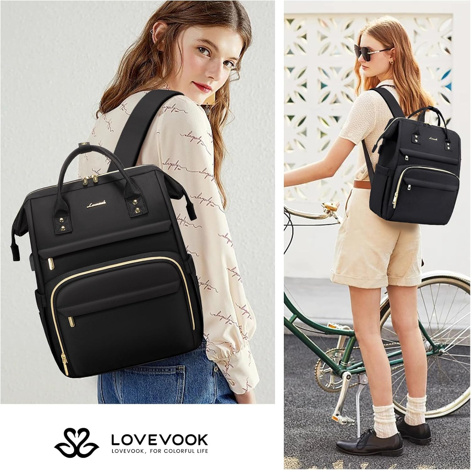 Laptop Backpack,15.6 Inch Professional Womens Purse Computer Bag Nurse Teacher Backpack,Waterproof College Work Bags Carry on Travel Back Pack with USB Port,Black - Image 6