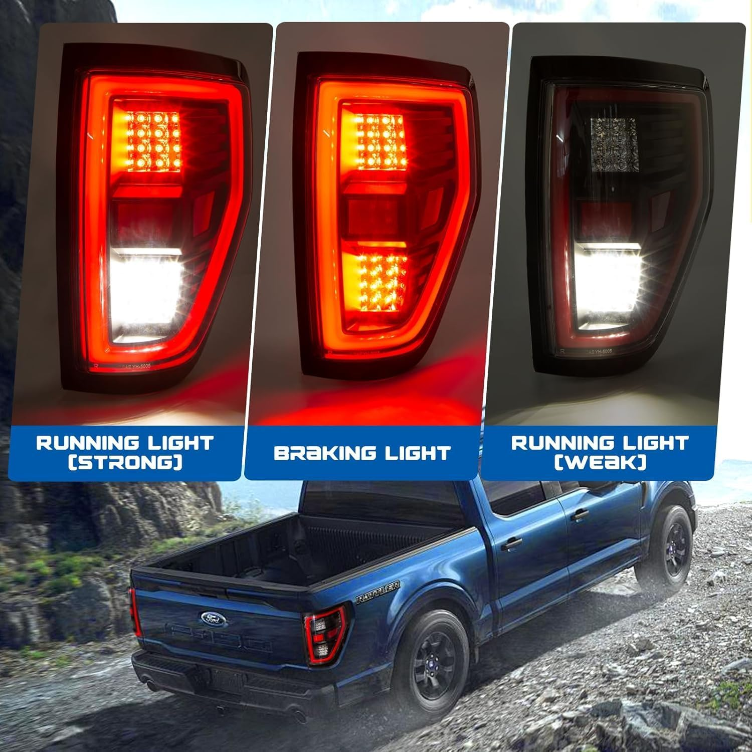 LED Tail Lights Assembly Comaptible with 2009-2014 F 150, Signal/Runnning Light Clear Glass/Transparentlamp Shade Matte Black Cover Left and Right Sides - Image 6