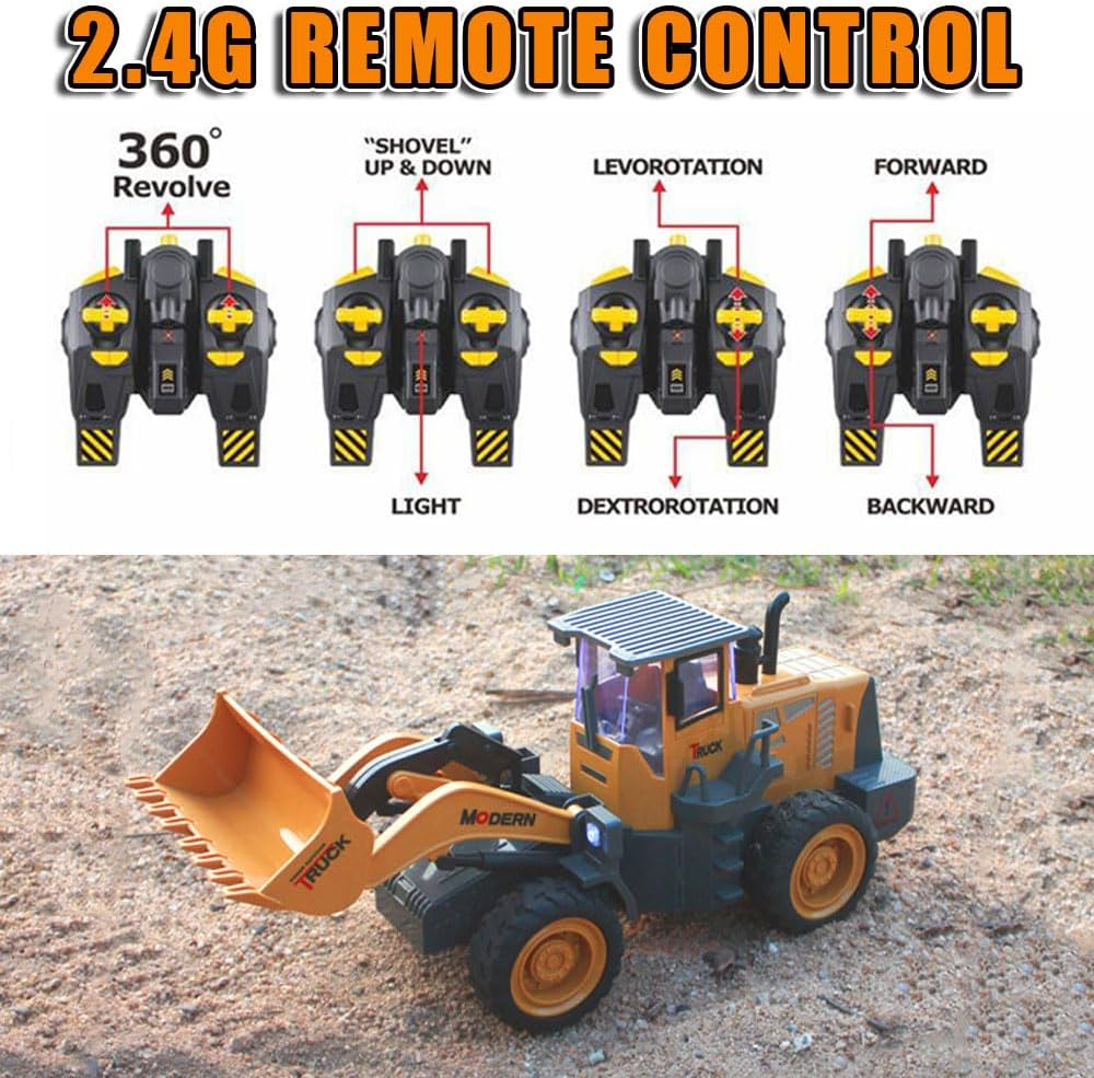 RC Wheel Loader 1/14 9CH Remote Control Construction Vehicle Tractor 2.4G Articulated Dozer Front Loader Bulldozer Crawler with Lights & Sound Engineering Truck 2 Batteries Toys for Kids 6+ - Image 5