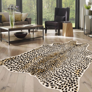 Cheetah Print Rug, Leopard Rug 4.4X5.8 Feet Faux Animal Print Skin Cheetah Area Rug for Bedroom Living Room Animal Fur Hide Rustic Antelope Multicolor