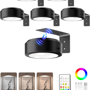Picture Lights for Wall, 2000Mah Rechargeable Battery Magnetic Poster Lights with 3 Color Temps & 12 RGB, Remote Dimmable Timer Painting Light, Wall Decor Light for Art Display, Frame (6 Pack)